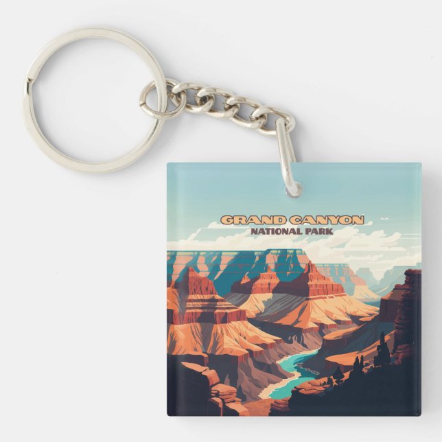 Grand Canyon National Park Arizona Retro Key Ring (Front)