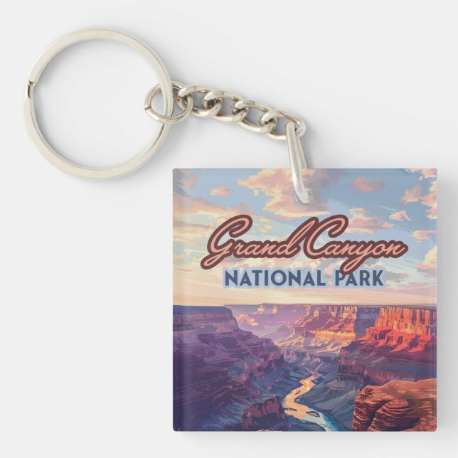 Grand Canyon National Park Arizona Retro Key Ring (Front)