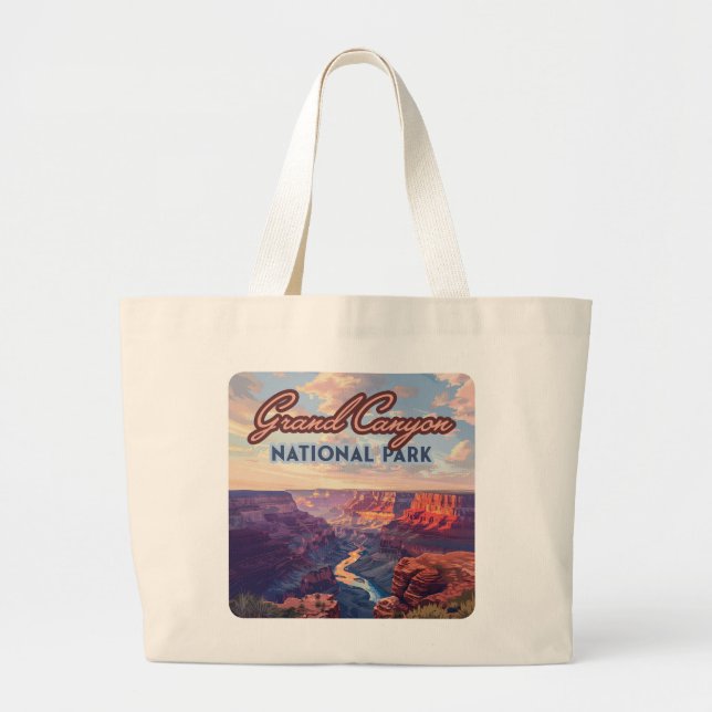 Grand Canyon National Park Arizona Retro Large Tote Bag (Front)