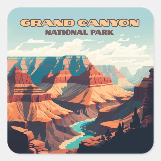 Grand Canyon National Park Arizona Retro Square Sticker (Front)