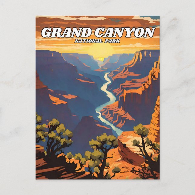 Grand Canyon National Park illustration retro Postcard (Front)
