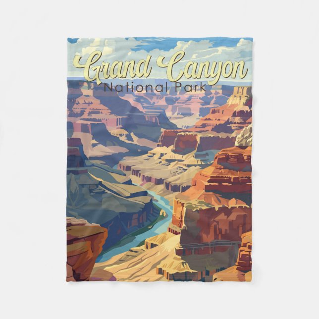 Grand Canyon National Park Illustration Travel Art Fleece Blanket (Front)