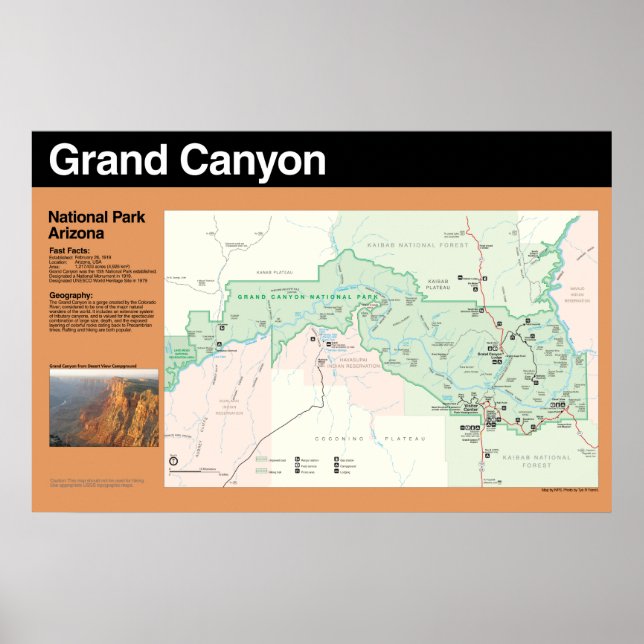 Grand Canyon National Park Map Poster (Front)