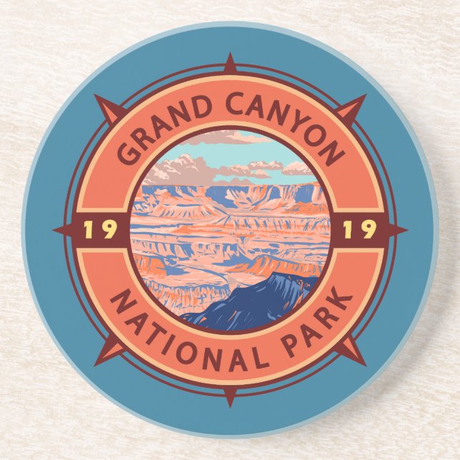 Grand Canyon National Park Retro Compass Emblem Coaster (Front)