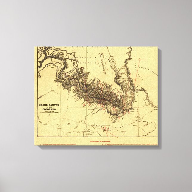 Grand Canyon of Colorado RiverPanoramic Map Canvas Print (Front)