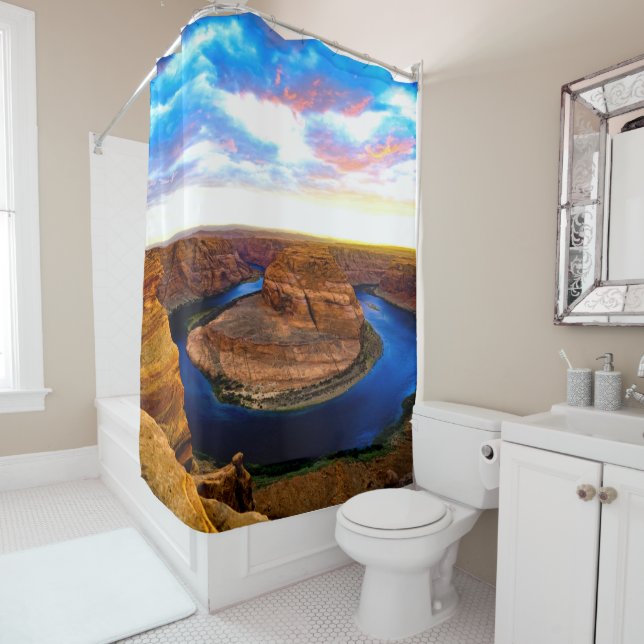 Grand Canyon Red Rocks and Blue Water Beautiful Shower Curtain (In Situ)