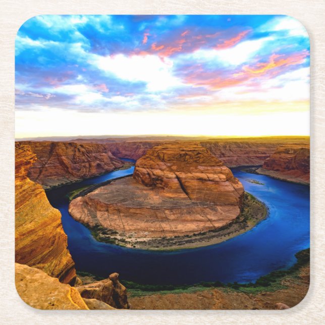 Grand Canyon Red Rocks and Blue Water Beautiful Square Paper Coaster (Front)