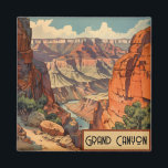 Grand Canyon Retro Travel Design Magnet<br><div class="desc">Bring the awe-inspiring beauty of the Grand Canyon into your home or workspace with this stunning magnet. Featuring a richly coloured illustration of the canyon’s layered cliffs and desert hues, it captures the timeless grandeur of one of nature’s greatest wonders. Perfect for decorating your fridge, locker, or magnetic board, this...</div>