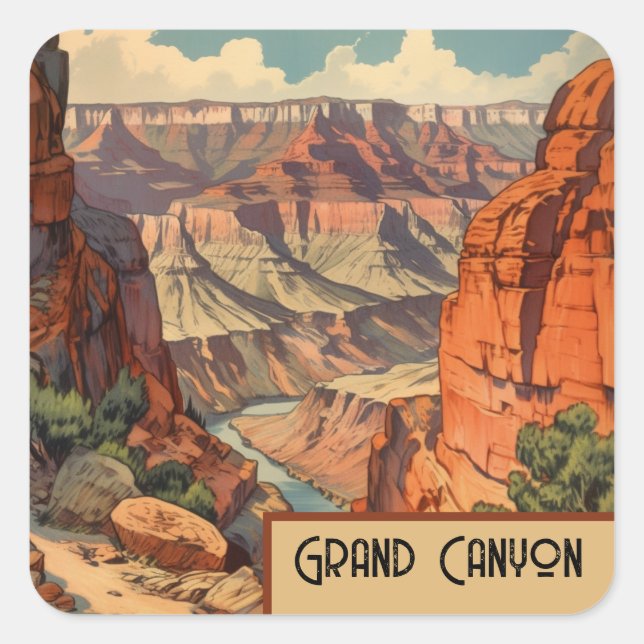 Grand Canyon Retro Travel Design Square Sticker (Front)