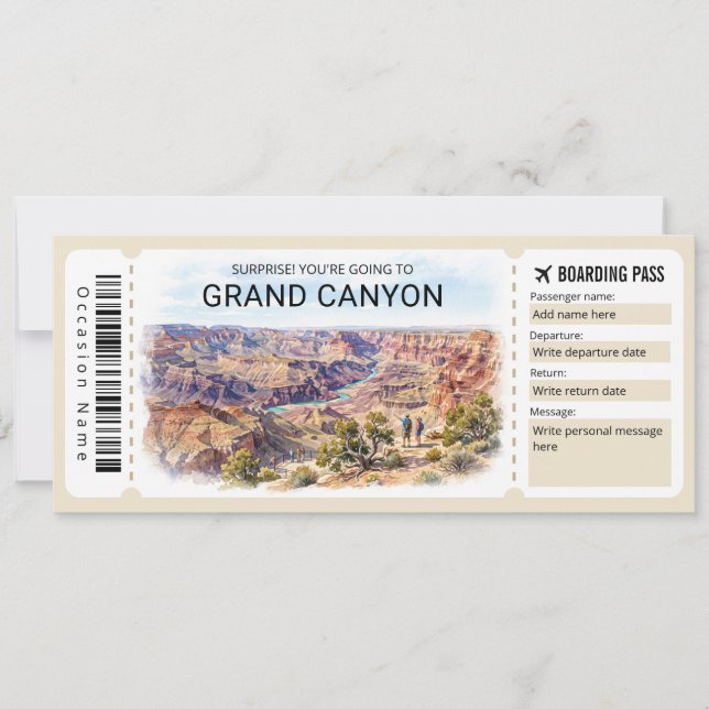 Grand Canyon Trip Boarding Pass Ticket Invitation (Front)