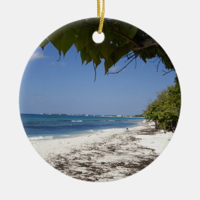Grand Cayman Beach Ceramic Tree Decoration (Front)