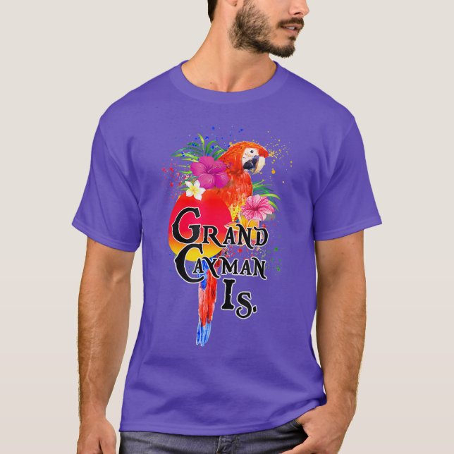 Grand Cayman Islands  Tropical Parrot Tee Shirt (Front)