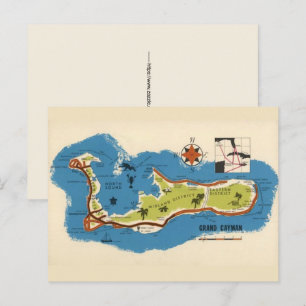 Grand Cayman Vintage Map Postcard