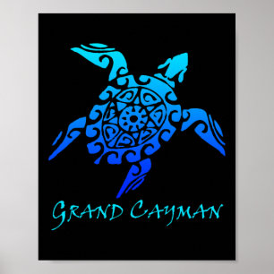 Grand Cayman Vintage Retro Tribal Turtle Vacation Poster