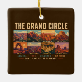 Grand Circle National Parks Landmarks Illustration Ceramic Ornament