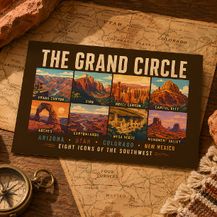 Grand Circle National Parks Landmarks Illustration Postcard
