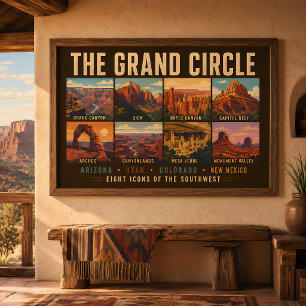 Grand Circle National Parks Landmarks Illustration Poster