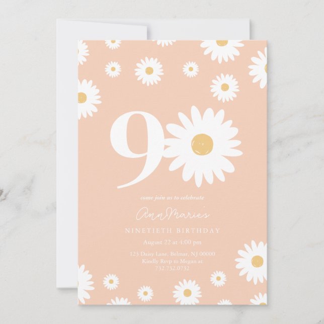 Grand Daisy Milestone Ninety Birthday Invitation (Front)