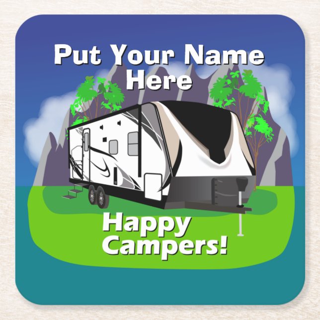 Grand Design Imagine 2150RB Happy Camper Design Square Paper Coaster (Front)