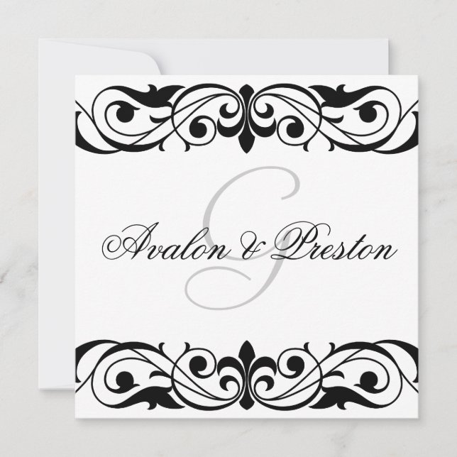 Grand Duchess Black And White Scroll Invitation (Front)