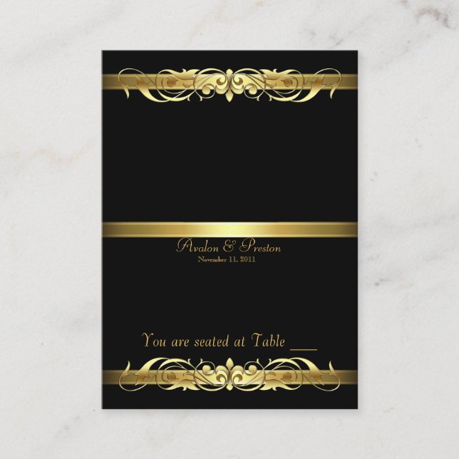Grand Duchess Black Gold Scroll Table Placecard (Front)