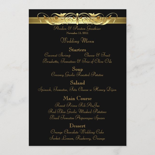 Grand Duchess Black Scroll Wedding Menu (Front)