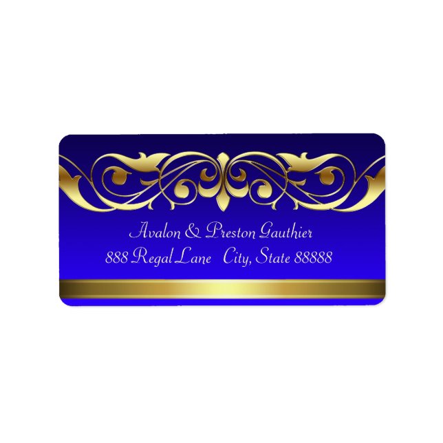 Grand Duchess Blue Gold Scroll Address Labels (Front)