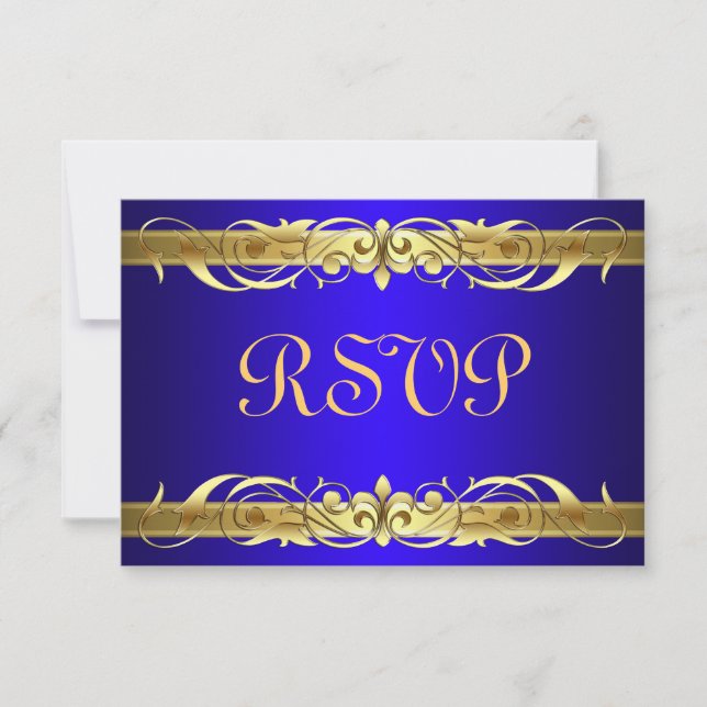 Grand Duchess Gold Scroll Blue RSVP Card (Front)