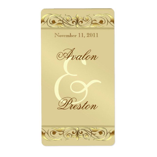 Grand Duchess Gold Scroll Wine Wedding Label (Front)