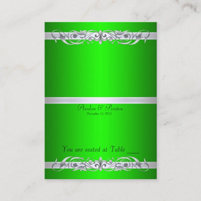 Grand Duchess Green Scroll Folding Table Placecard (Front)