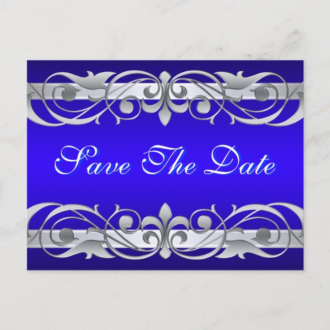 Grand Duchess Silver & Blue Save The Date Postcard (Front)