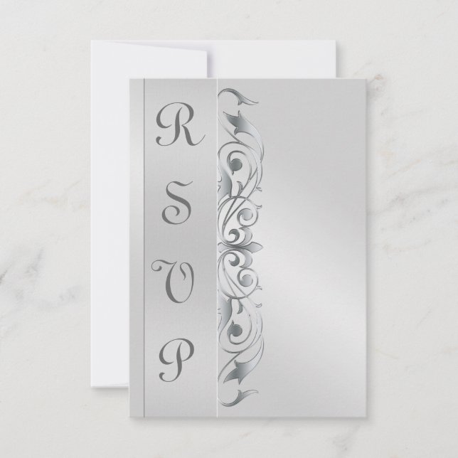 Grand Duchess Silver Metal RSVP Response Invite (Front)