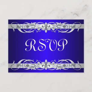 Grand Duchess Silver Scroll Blue RSVP Card
