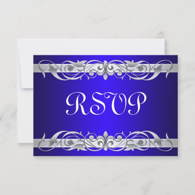Grand Duchess Silver Scroll Blue RSVP Card (Front)