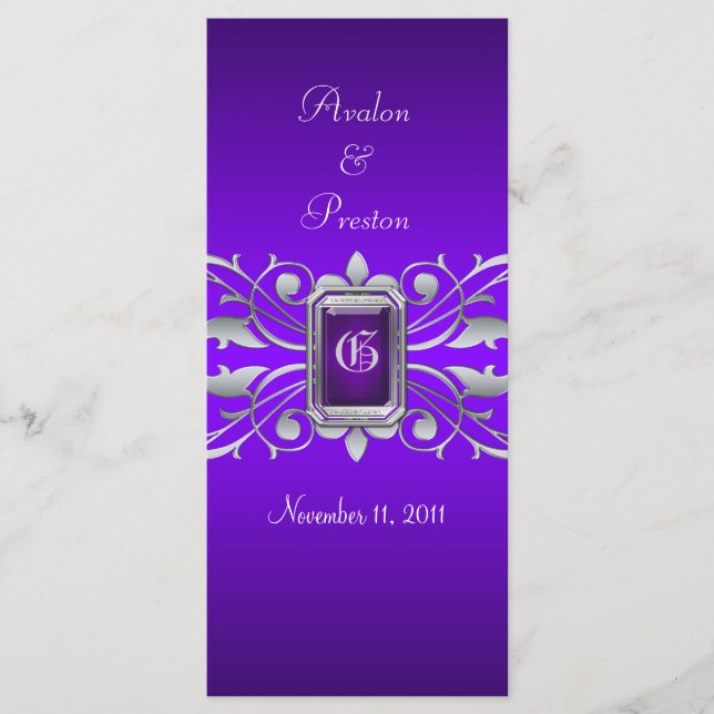 Grand Duchess Silver Scroll Purple Wedding Program Programme (Front)