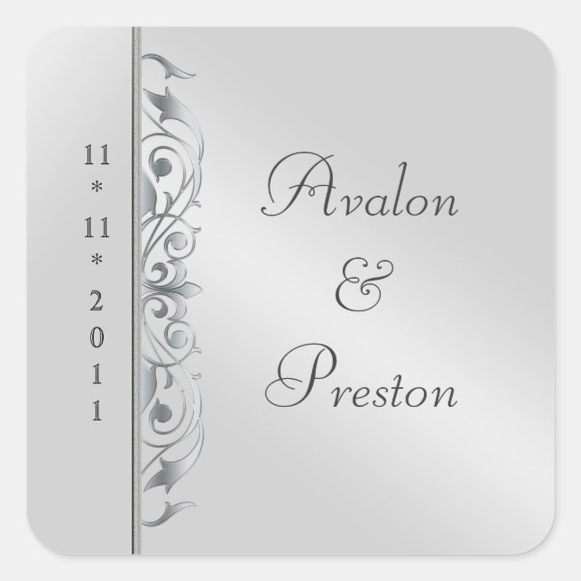 Grand Duchess Silver Scroll Save The Date Sticker (Front)