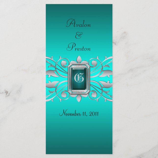 Grand Duchess Silver Scroll Teal Wedding Program Programme (Front)