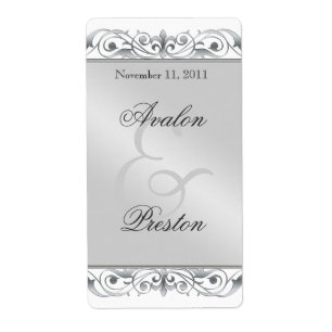 Grand Duchess Silver Scroll Wine Wedding Label