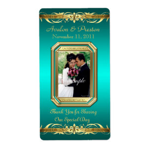 Grand Duchess Teal Photo Gold Wine Wedding Label