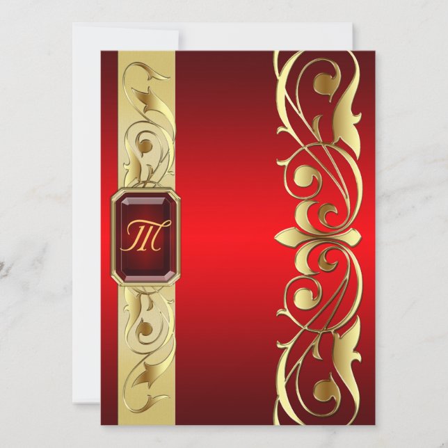 Grand Duke Red Jewel Gold Scroll Red Invitation (Front)
