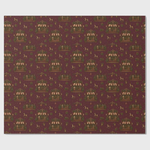 Grand European Christmas Toyshop Deep Burgundy Wra Wrapping Paper