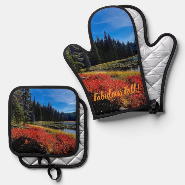 Grand Fall Oven Mitts Mitt & Pot Holder Set (Front/Back)
