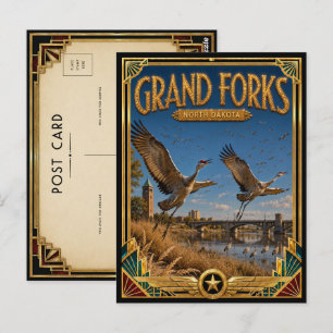 Grand Forks North Dakota Vintage Art Deco Golden Postcard