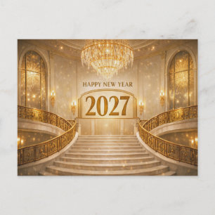 Grand Gold Art Deco Staircase New Year 2027 Holiday Postcard