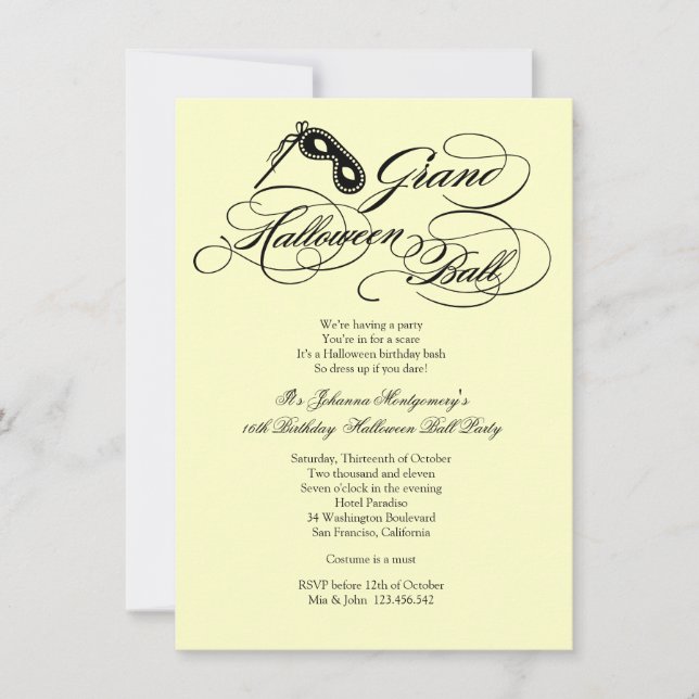 Grand Halloween Ball Costume Party Invitation (Front)