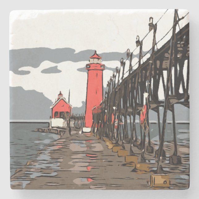 GRAND HAVEN LIGHT STONE COASTER (Front)