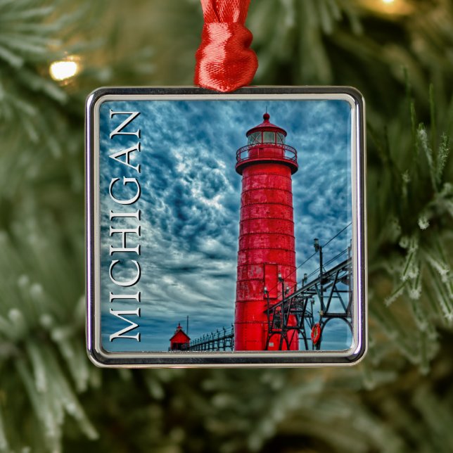 Grand Haven Lighthouse | Michigan Metal Tree Decoration (Tree)