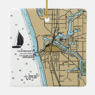 Grand Haven MI Nautical Chart Ceramic Ornament