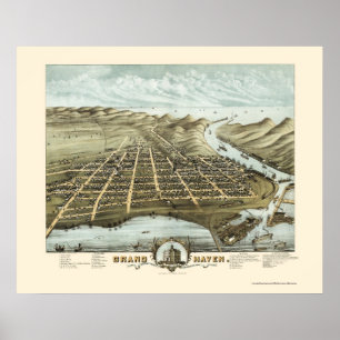 Grand Haven, MI Panoramic Map - 1874 Poster