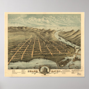Grand Haven Michigan 1874 Antique Panoramic Map Poster